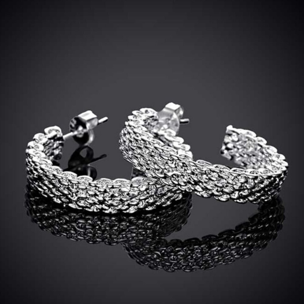 Mesh Silver Hoop Earrings